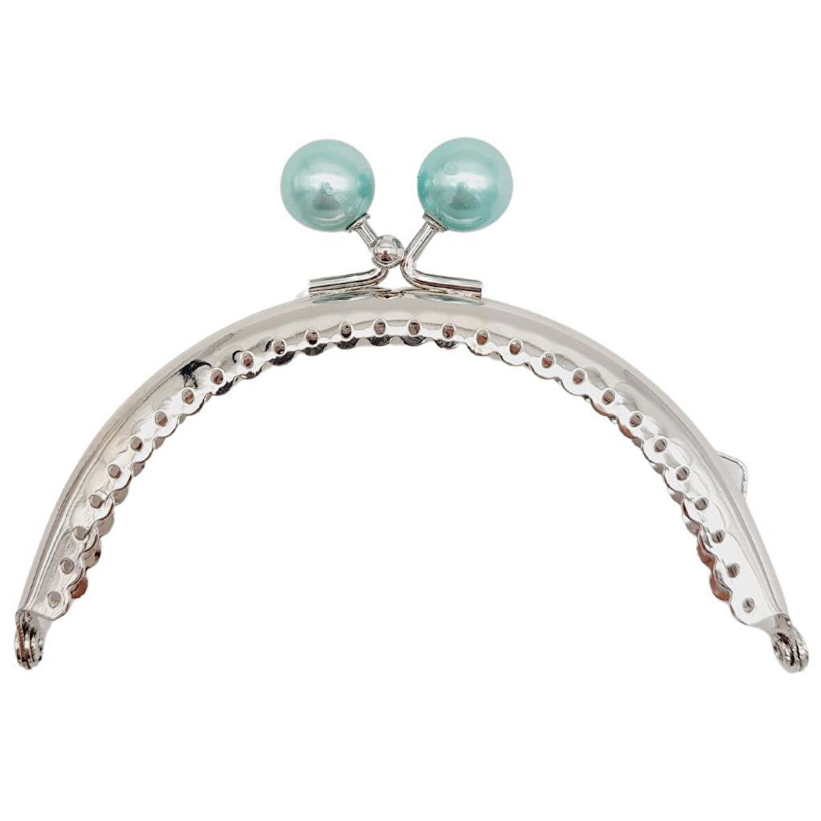 10.5 cm Gümüş Metal Su Yeşili Toplu Oval Cüzdan Klipsi Çanta Bursu Model 2