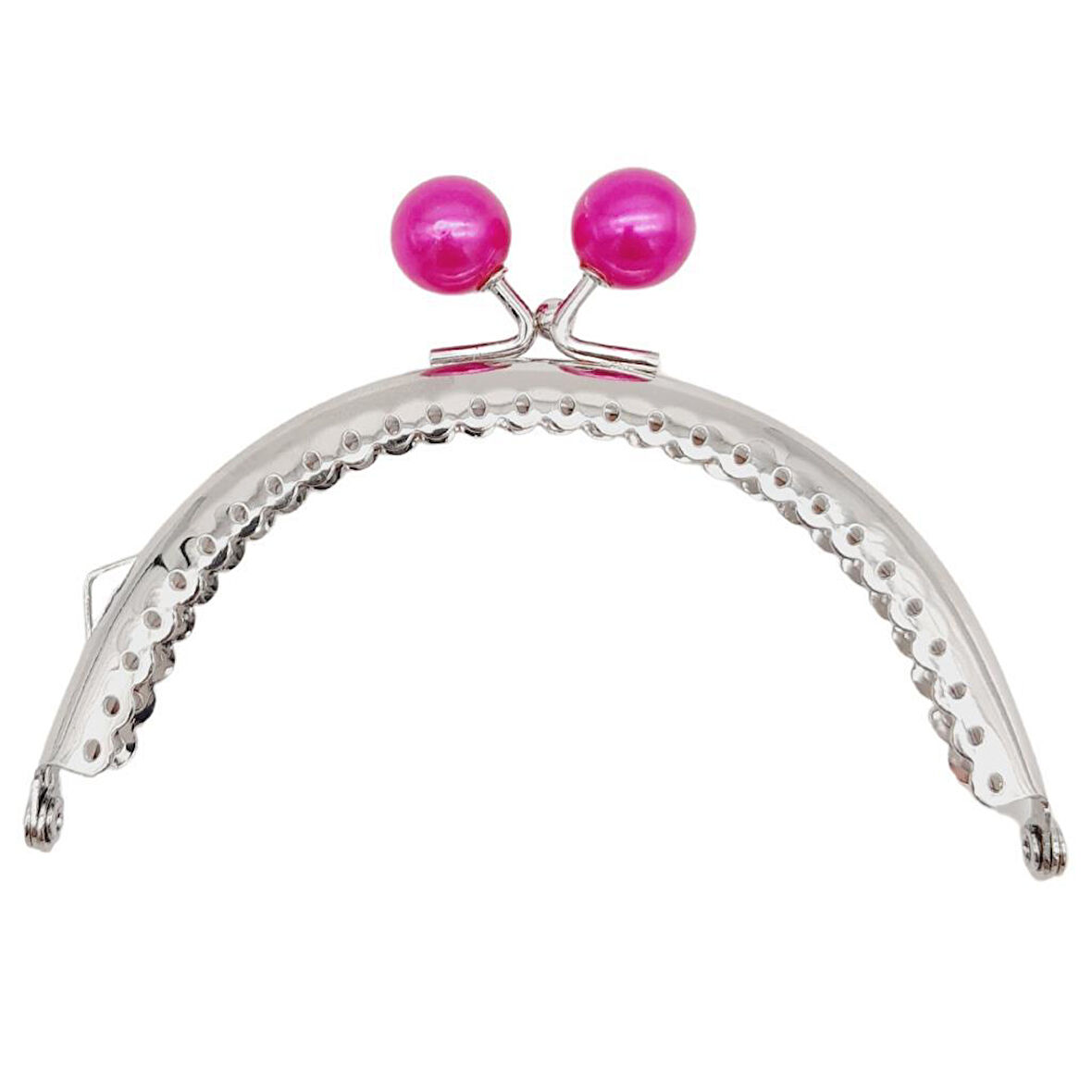 10.5 cm Gümüş Metal Fuşya Toplu Oval Cüzdan Klipsi Çanta Bursu Model 2