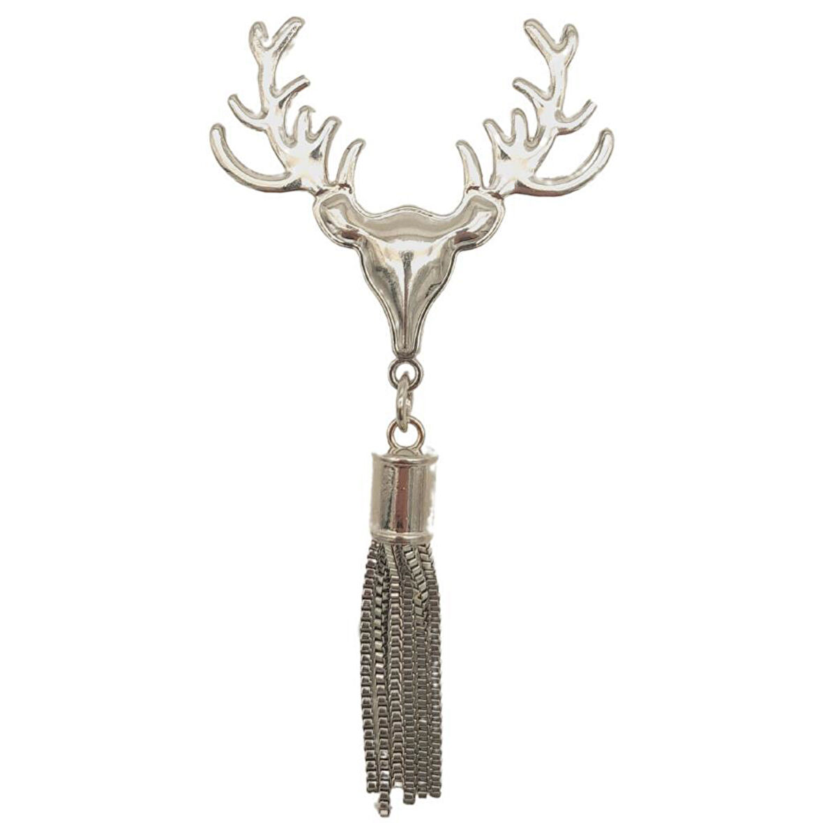 Gümüş Renk Püsküllü Geyik Model Çanta Süsü