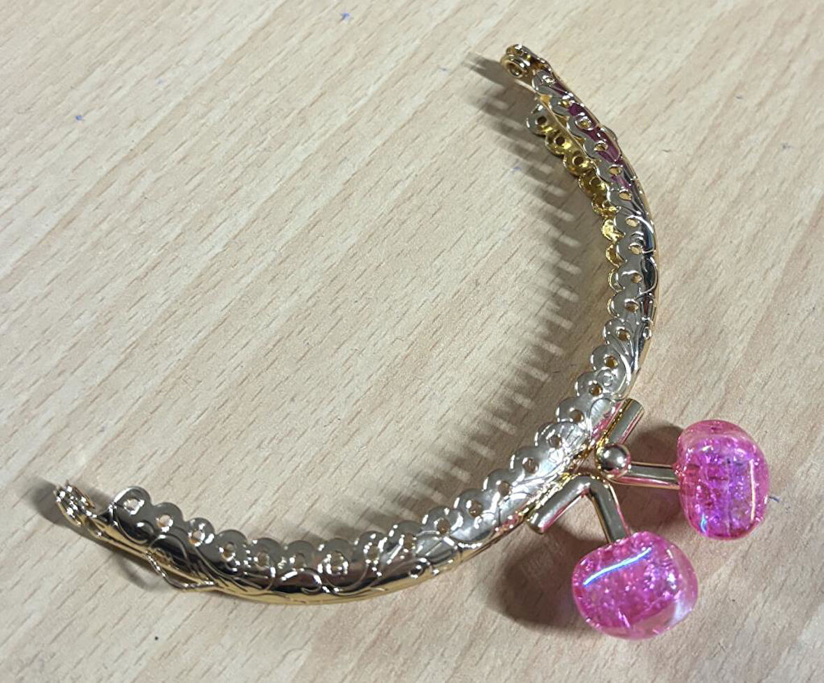 Angel Çanta Aksesuar 10 cm Light Gold Oval Cüzdan Çanta Klipsi Bursu Koyu Pembe