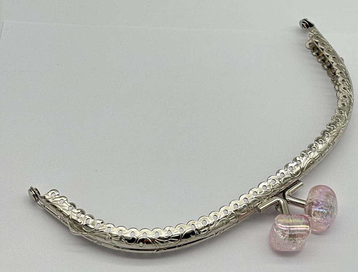 15.5 cm Gümüş Oval Cüzdan Çanta Klipsi Bursu Açık Pembe