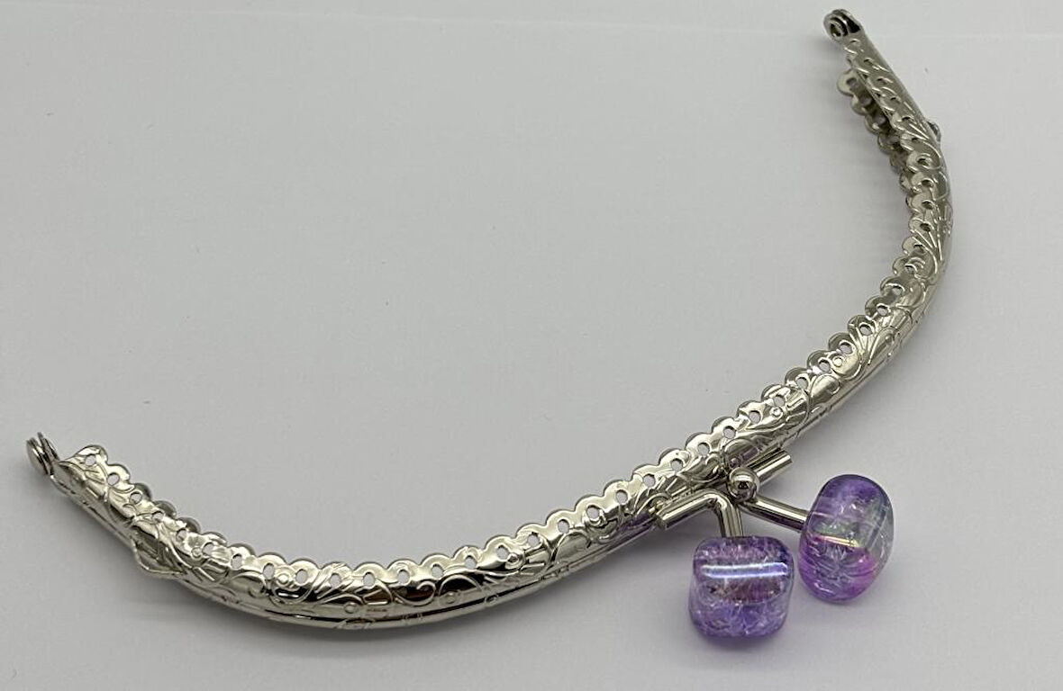 15.5 cm Gümüş Oval Cüzdan Çanta Klipsi Bursu Lila