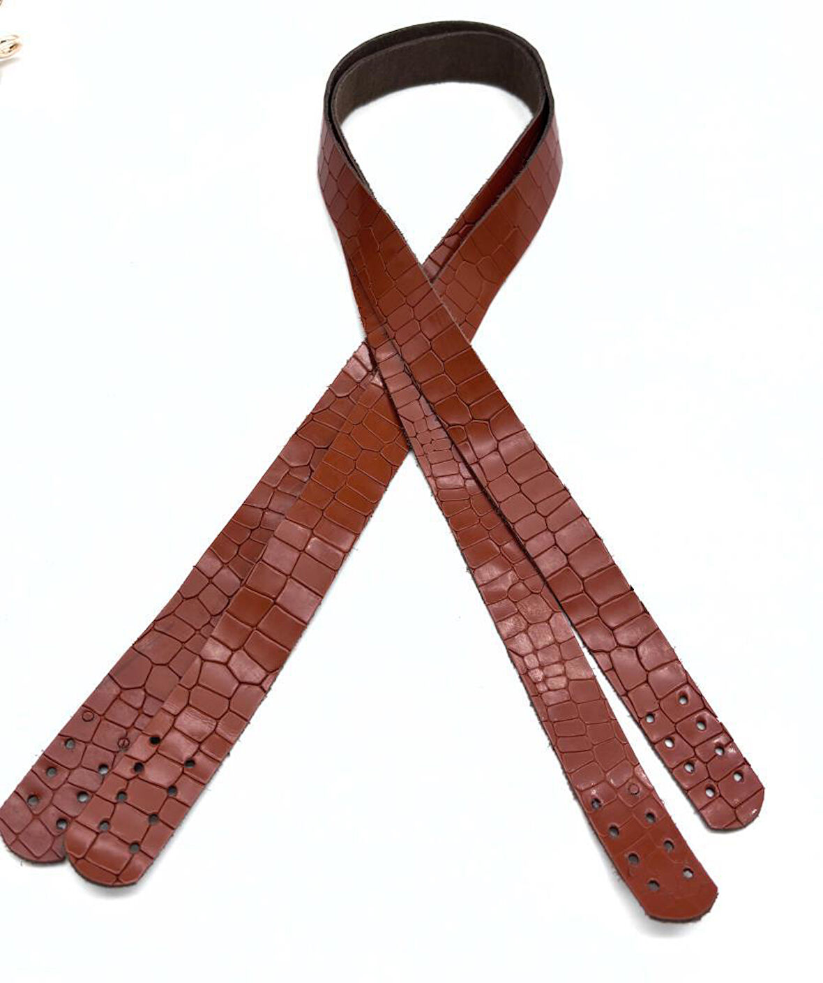 Angel Çanta Aksesuar Taba Renk Croco Desen Deri 70x2 cm  Çift  Çanta Sapı 