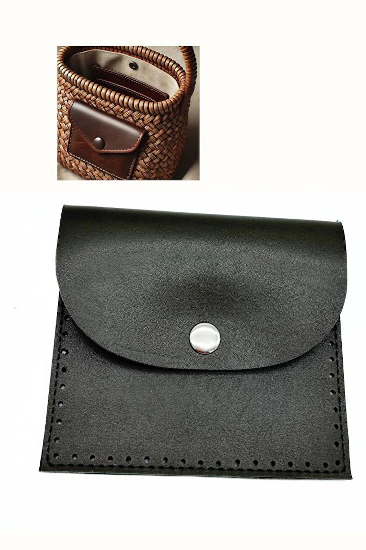 Angel Çanta Aksesuar 14X12.5 cm cm Haki Renk  Çıtçıtlı Suni Deri Cep 