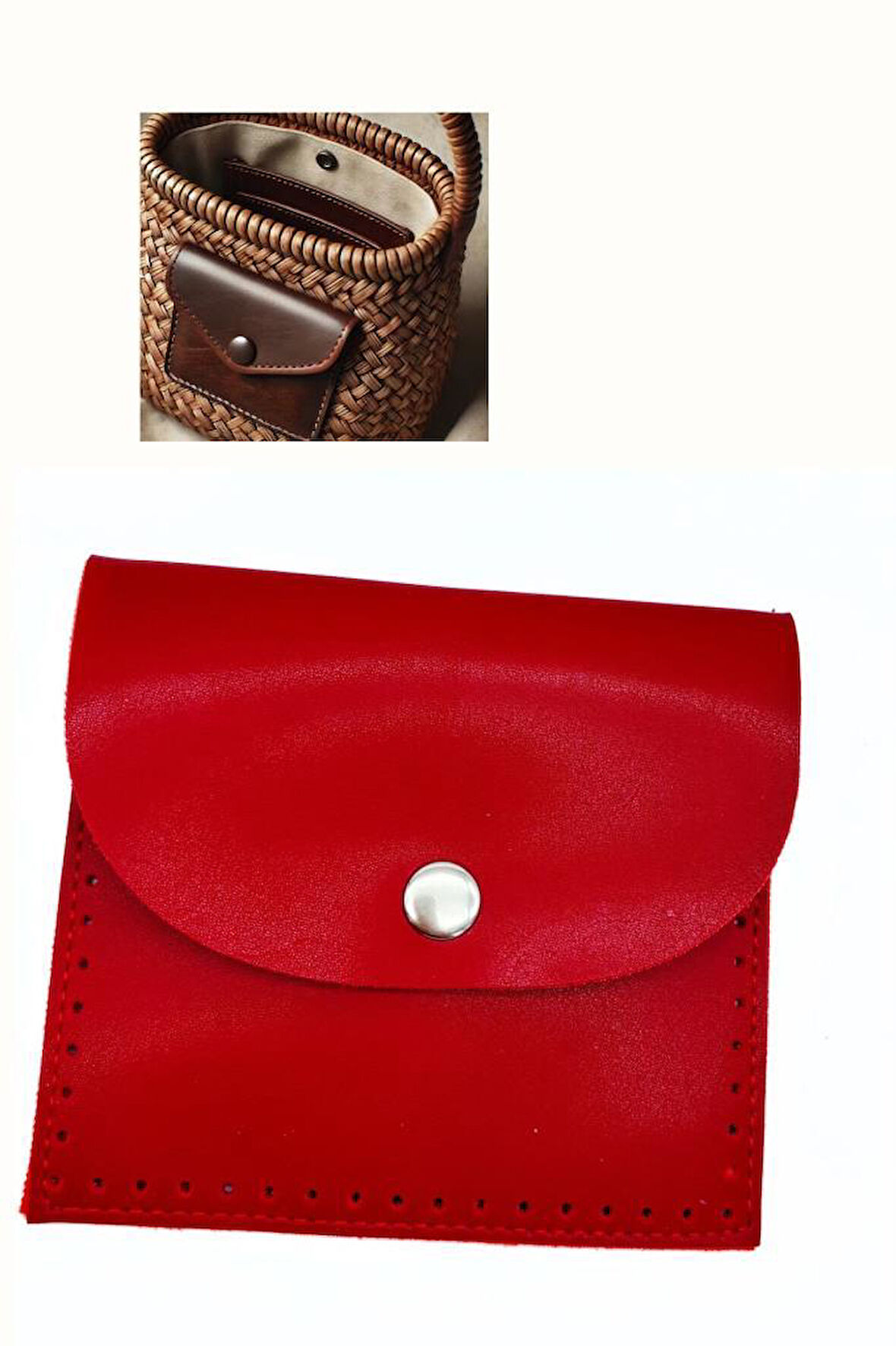 Angel Çanta Aksesuar 14X12.5 cm cm Kırmızı Renk  Çıtçıtlı Suni Deri Cep 