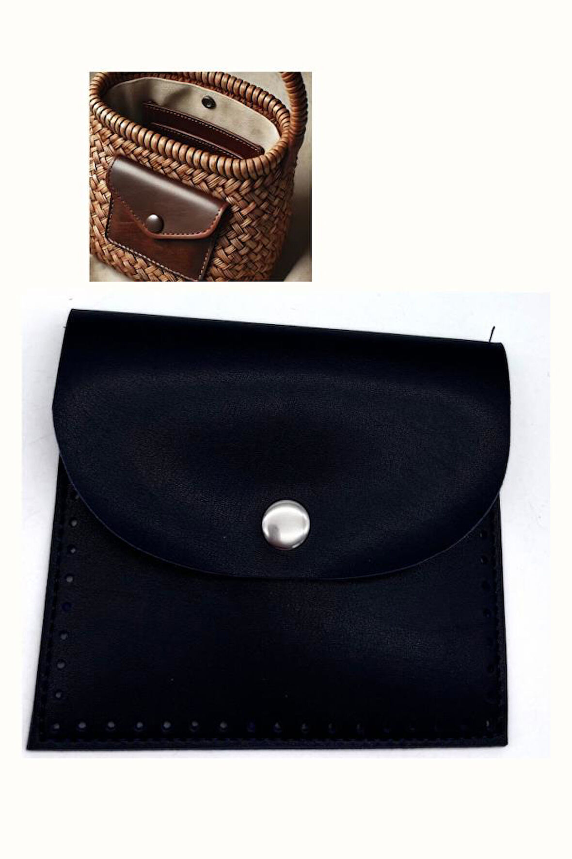 Angel Çanta Aksesuar 14X12.5 cm cm Siyah Renk  Çıtçıtlı Suni Deri Cep 