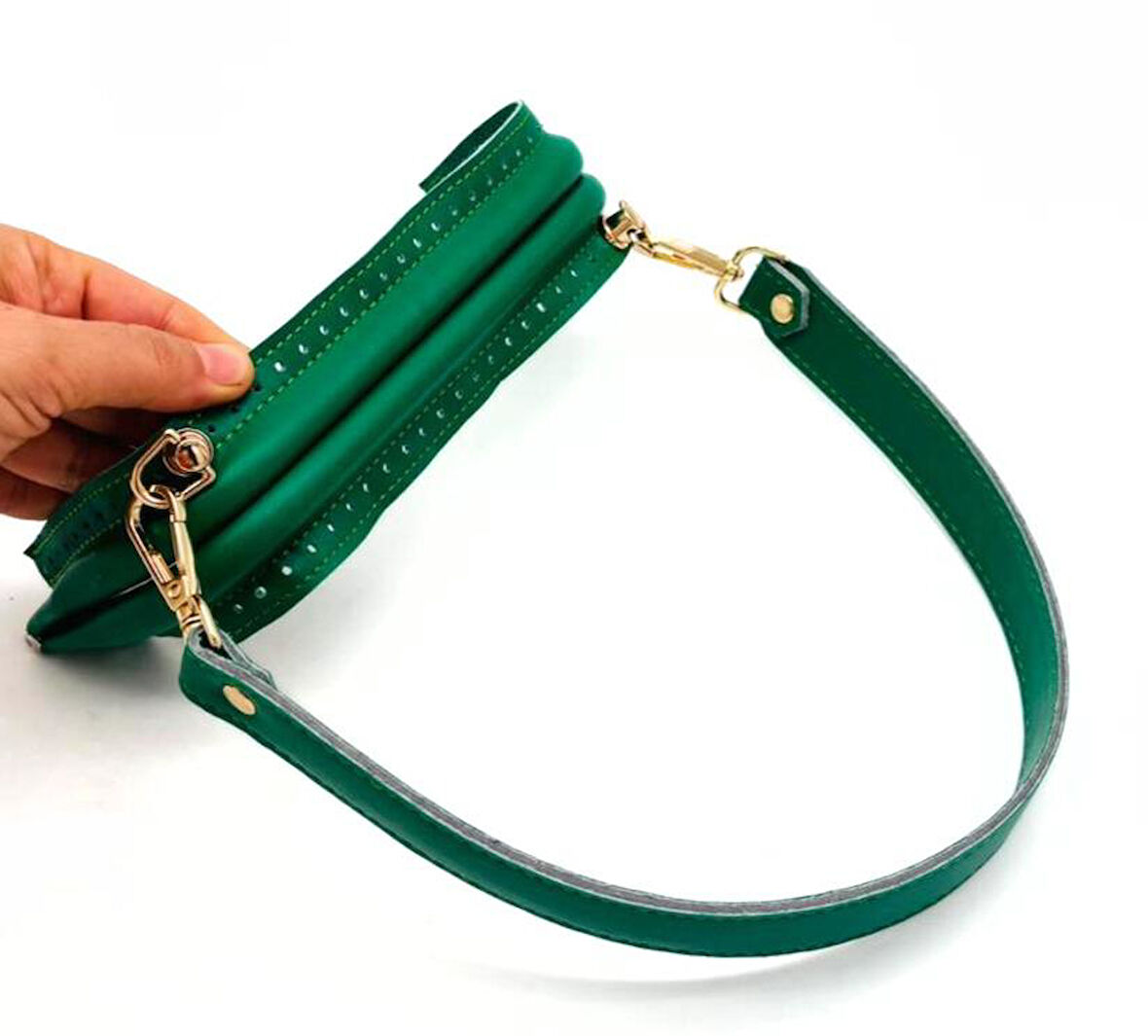 Angel Çanta Aksesuar 20 cm Suni Derili  Yeşil Renk Gizli Çanta Bursu Deri Kulplu 