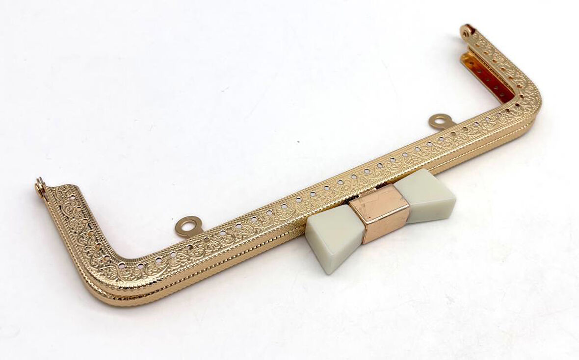 Angel Çanta Aksesuar 20 Cm Light Gold Renk Beyaz Kurdele Model  Çanta Klipsi, Çanta Bursu