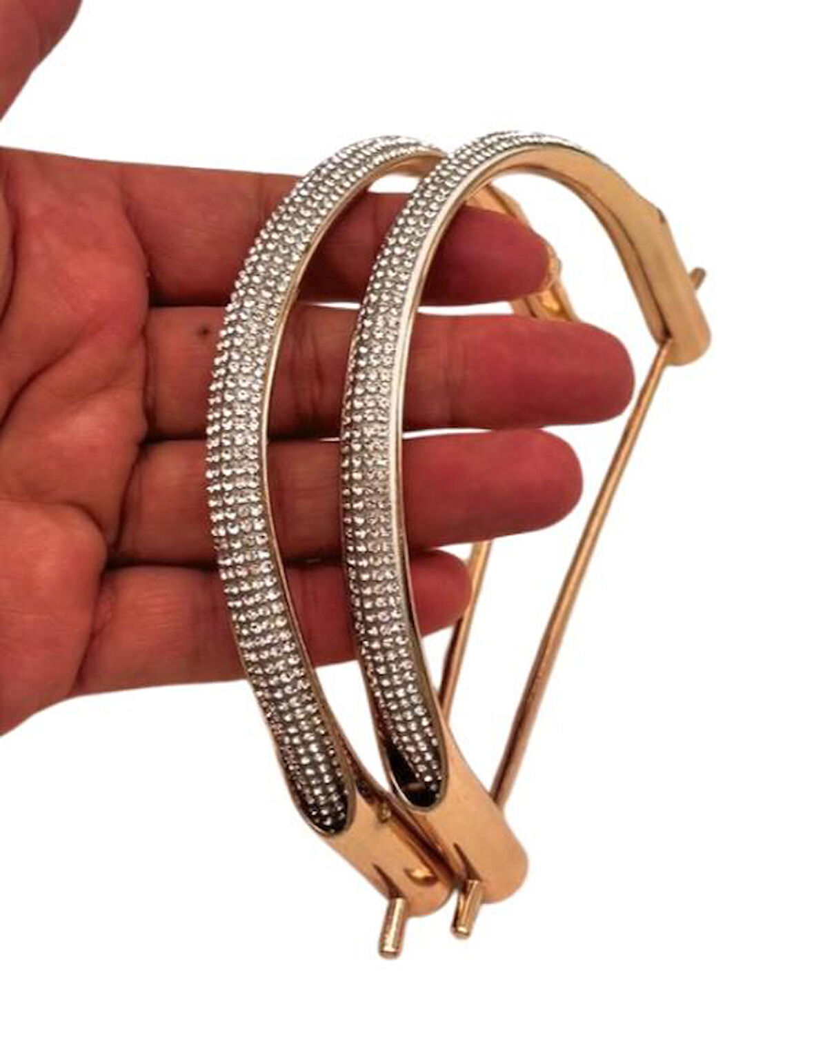 Angel Çanta Aksesuar Gümüş Taşlı  Üveyik Model Metal Çanta Sapı