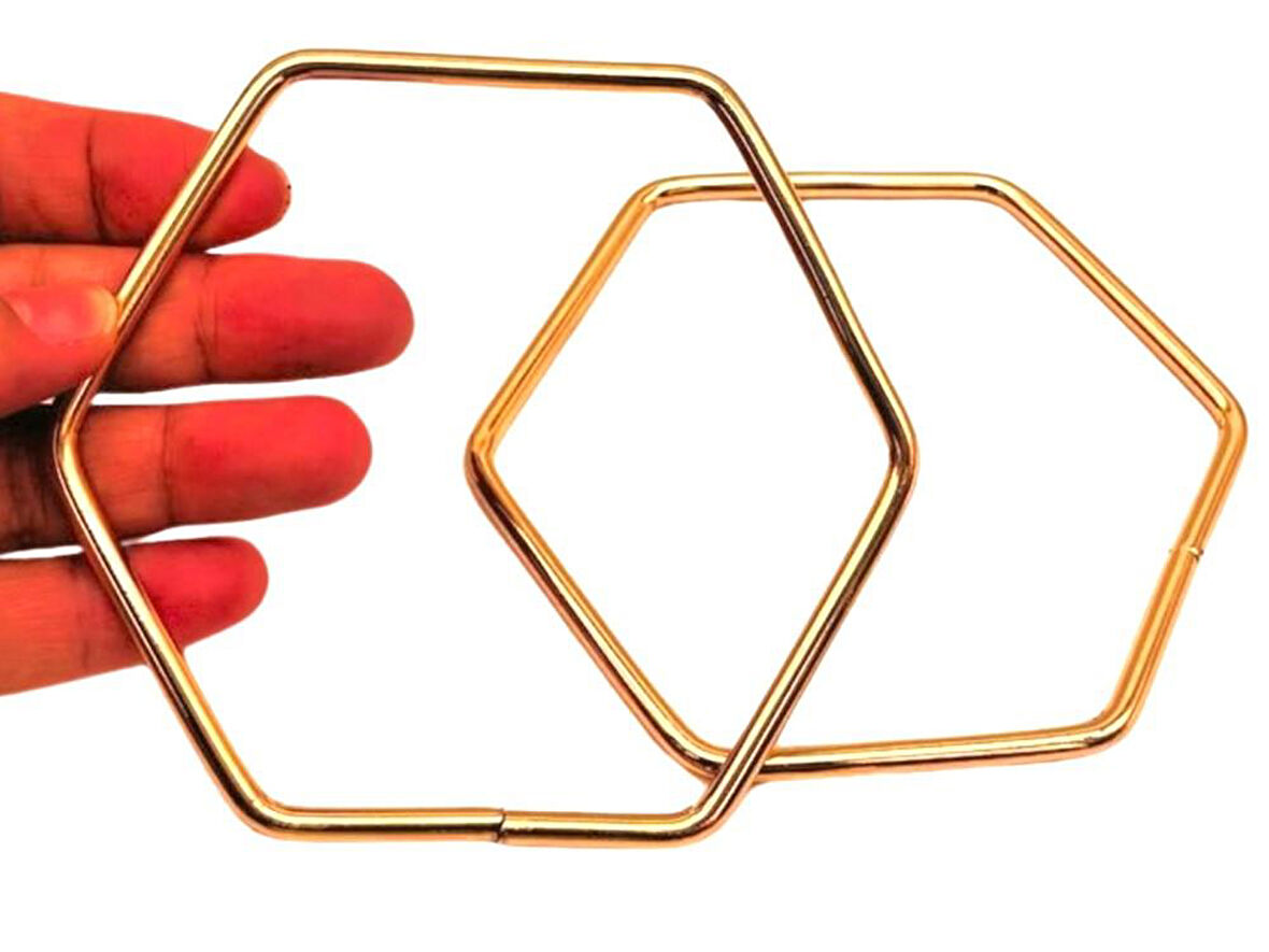 Angel Çanta Aksesuar Light Gold Renk Altıgen Model Çift Metal Çanta Sapı