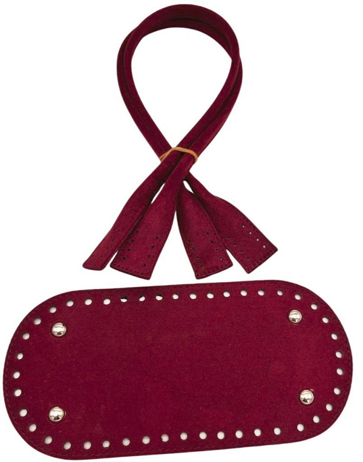 Angel Çanta Aksesuar 25x12 Cm Suni Deri Nubuk Bordo  Renk Taban Ve Pelikan Model Çanta Sapı Seti Gümüş Metalli