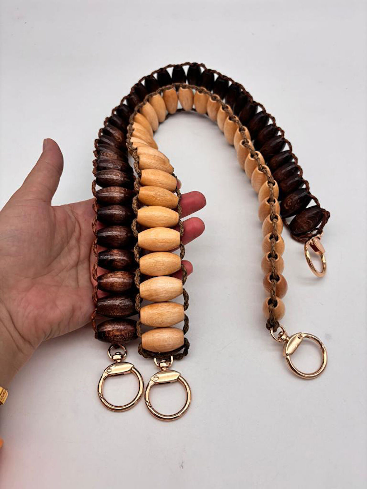 Angel Çanta Aksesuar 65x3 cm Koyu Renk Oval Ahşap Boncuklu Ahşap Tek Çanta Sapı