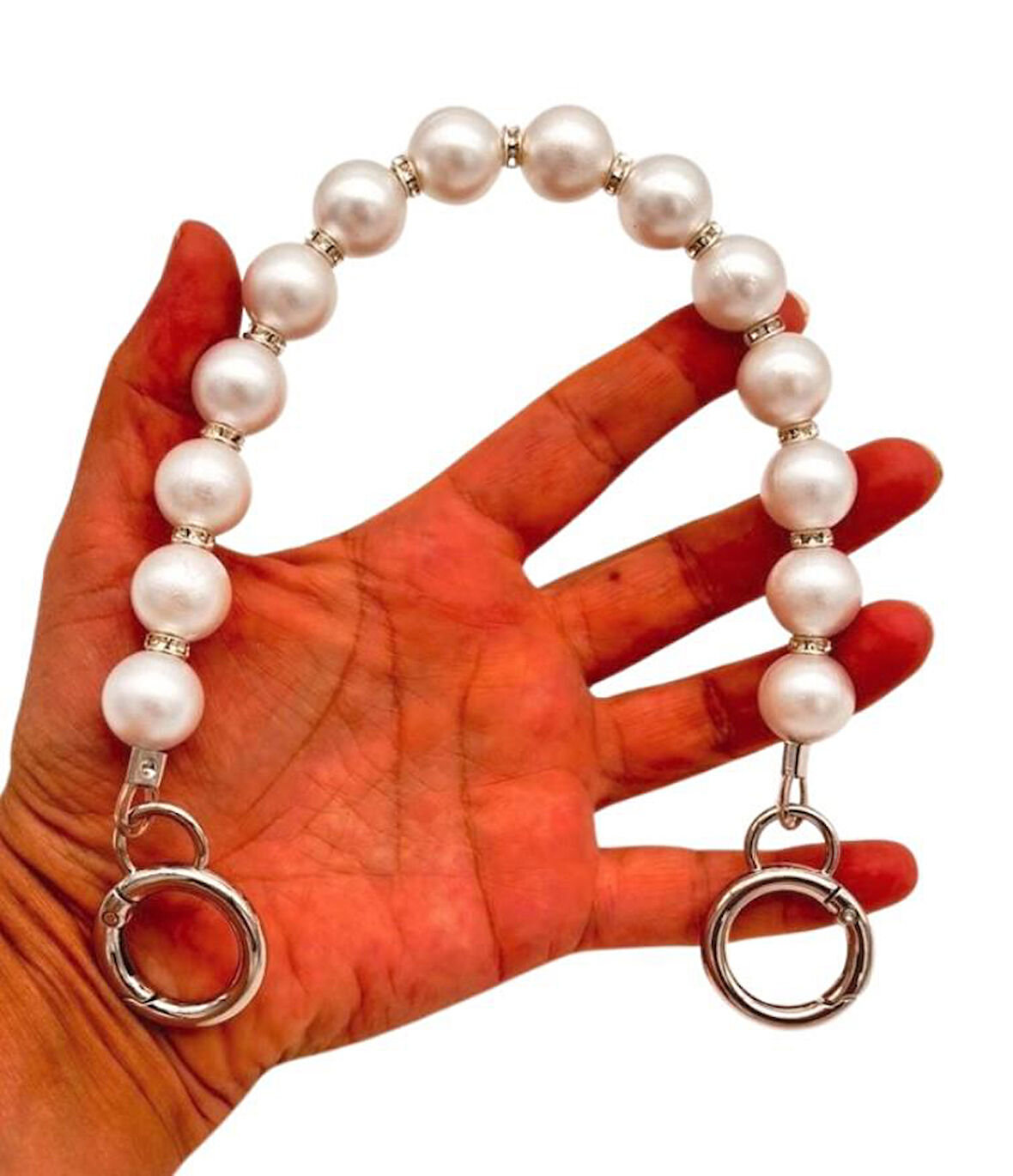 Angel Çanta Aksesuar 34 cm  İncili Çanta Sapı Gümüş  Metalli