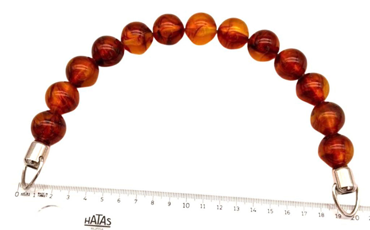 Angel Çanta Aksesuar 20 Cm  22 Mm Boncuklu   Çanta Sapı Gümüş  Metalli Kehribar Tonlu 