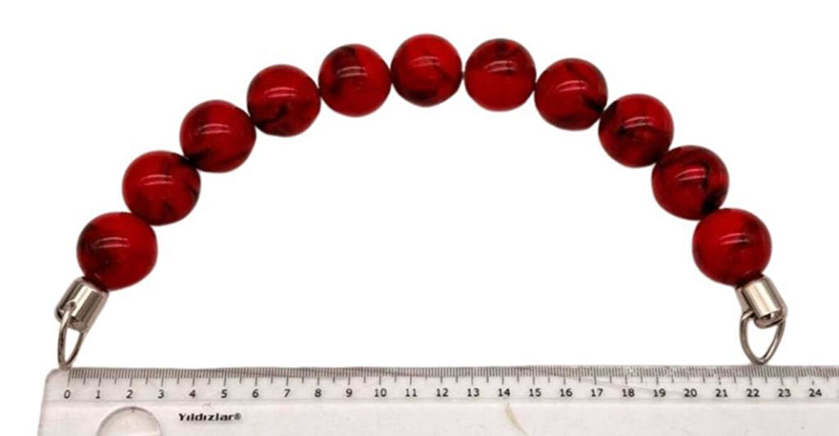 Angel Çanta Aksesuar 20 Cm 24 Mm Boncuklu Çanta Sapı Gümüş  Metalli Kırmızı Tonlu 
