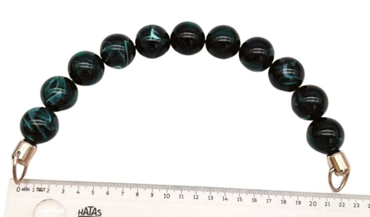 Angel Çanta Aksesuar 20 Cm 24 Mm Boncuklu Çanta Sapı Gümüş  Metalli Yeşil Tonlu 