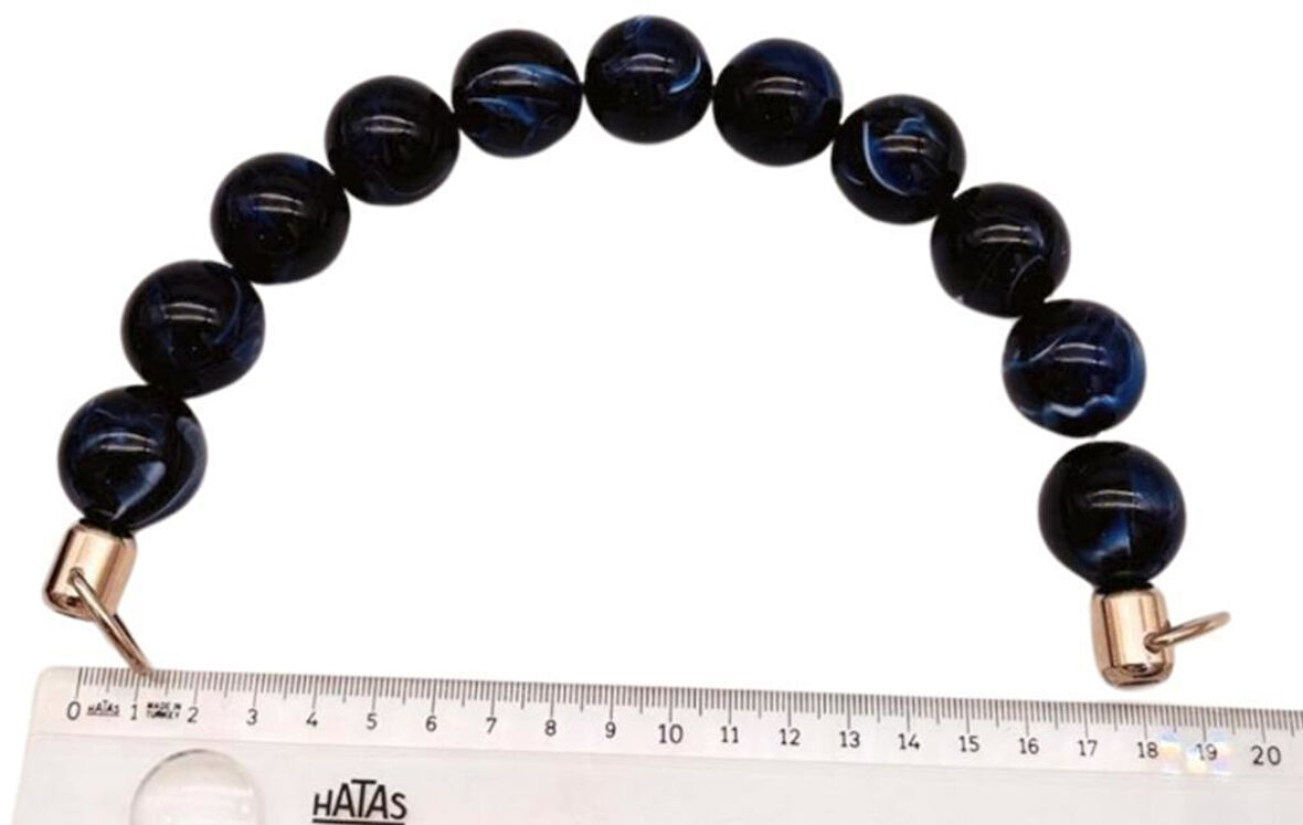 Angel Çanta Aksesuar 20 Cm 24 Mm Boncuklu Çanta Sapı Gümüş  Metalli Mavi Tonlu 