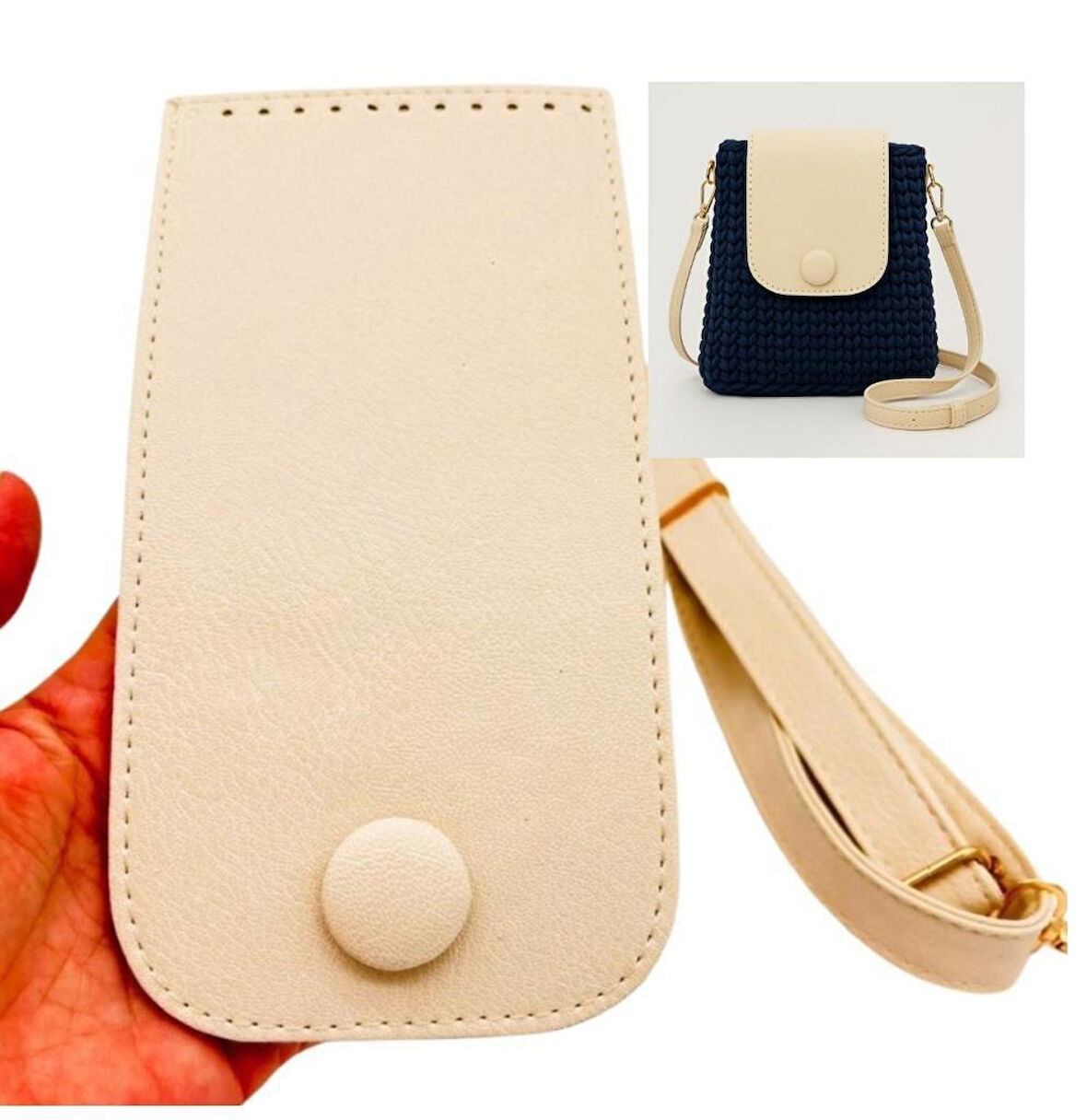 Angel Çanta Aksesuar Krem Renk Button Model  Çanta Yapım Seti Light Gold Metalli