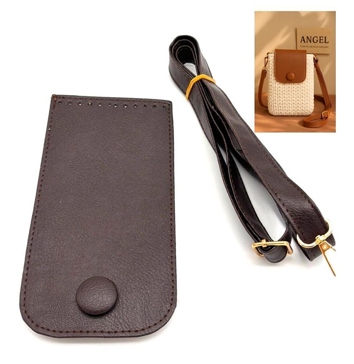Angel Çanta Aksesuar Koyu Kahve Renk Button Model  Çanta Yapım Seti Light Gold Metalli