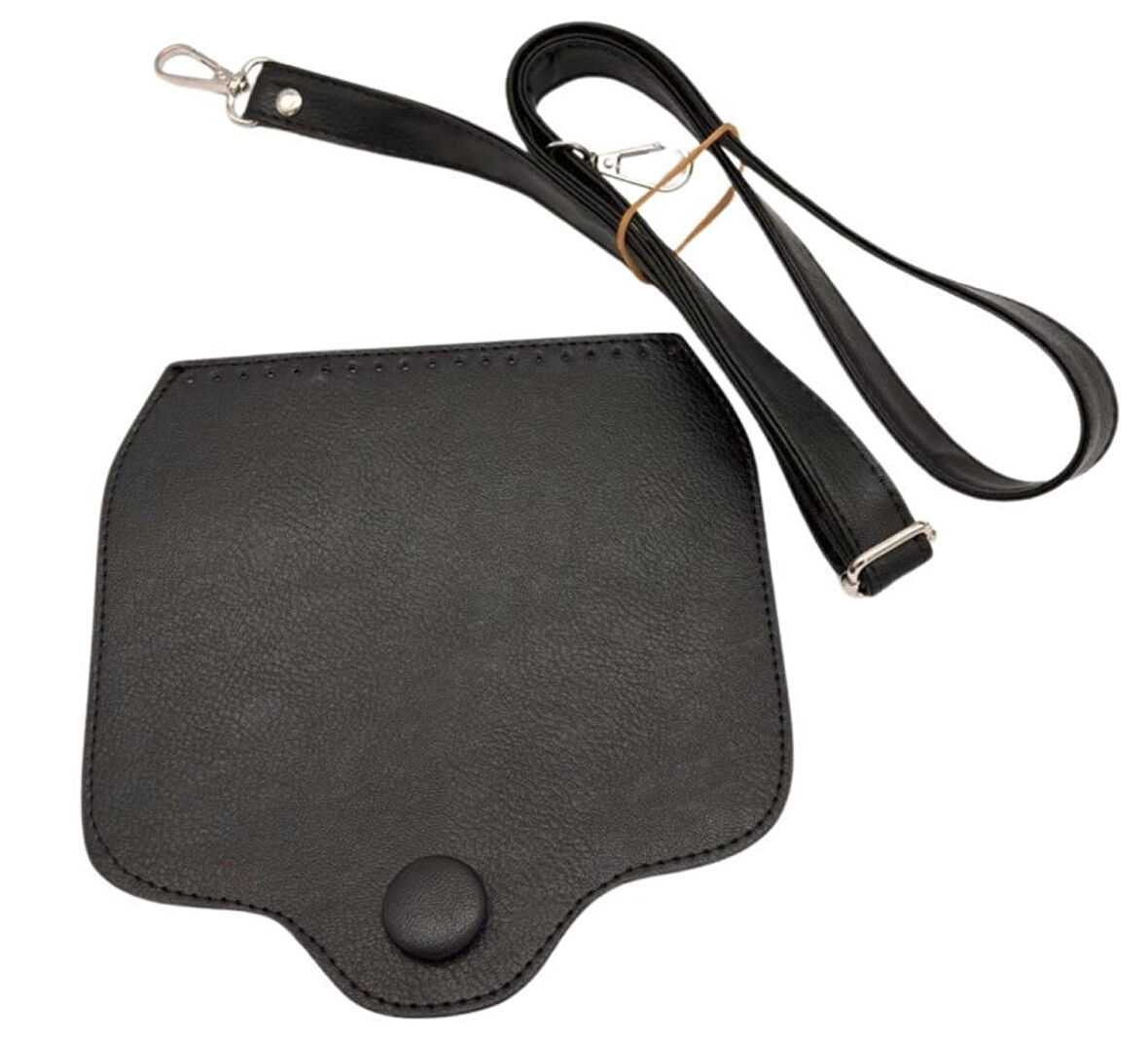 Angel Çanta Aksesuar Suni Deri  Büyük Button Model Siyah Renk Çanta Deri Seti Gümüş Metal