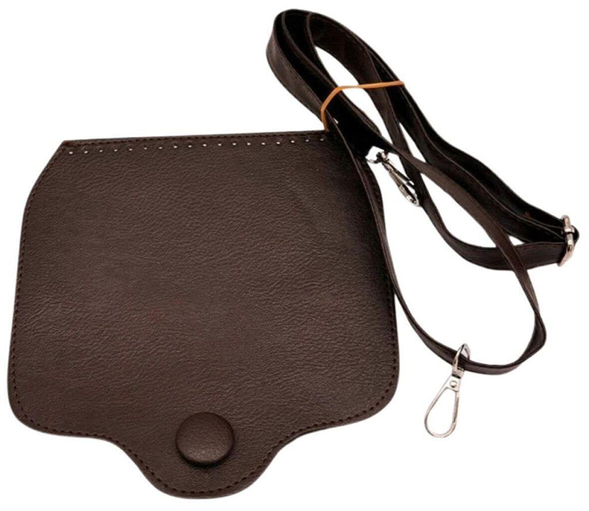 Angel Çanta Aksesuar Suni Deri  Büyük Button Model Koyu Kahve Renk Çanta Deri Seti Gümüş Metal