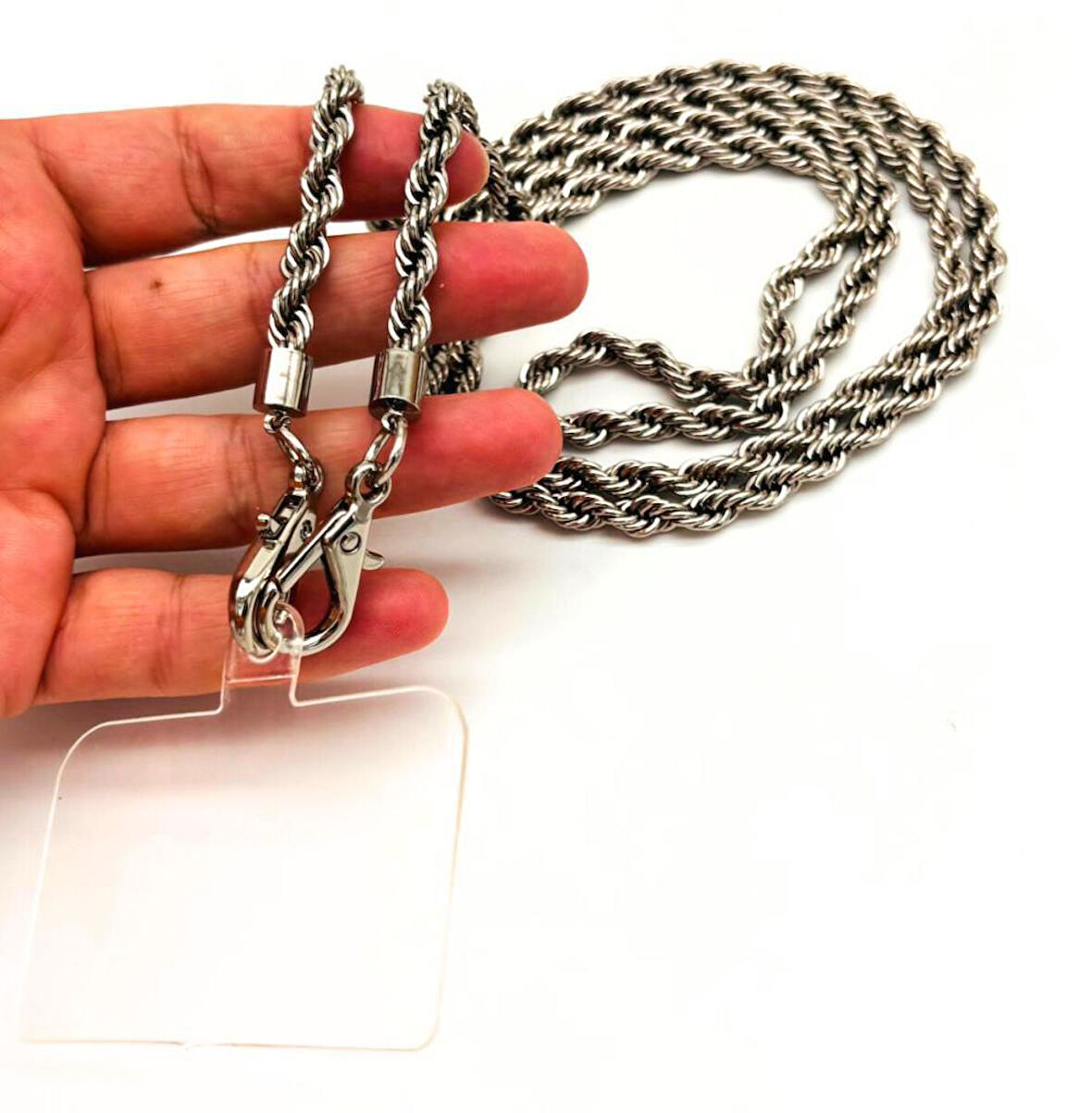 Angel Çanta Aksesuar 120 cm Gümüş Renk  Burgulu Zincir Telefon Aksesuarı, Telefon Zinciri, Telefon Askısı, Telefon Boyun Askısı, Tüm Telefon Kılıfları İçin Uygundur (Kılıf Değildir)