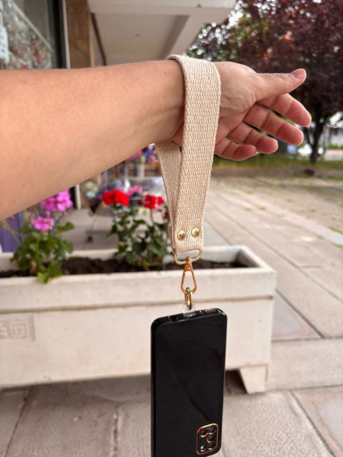 Angel Çanta Aksesuar Krem Renk Pamuklu  Telefon Bilek Askısı, Telefon Zinciri, Telefon Askısı, Tüm Telefon Kılıfları İçin Uygundur