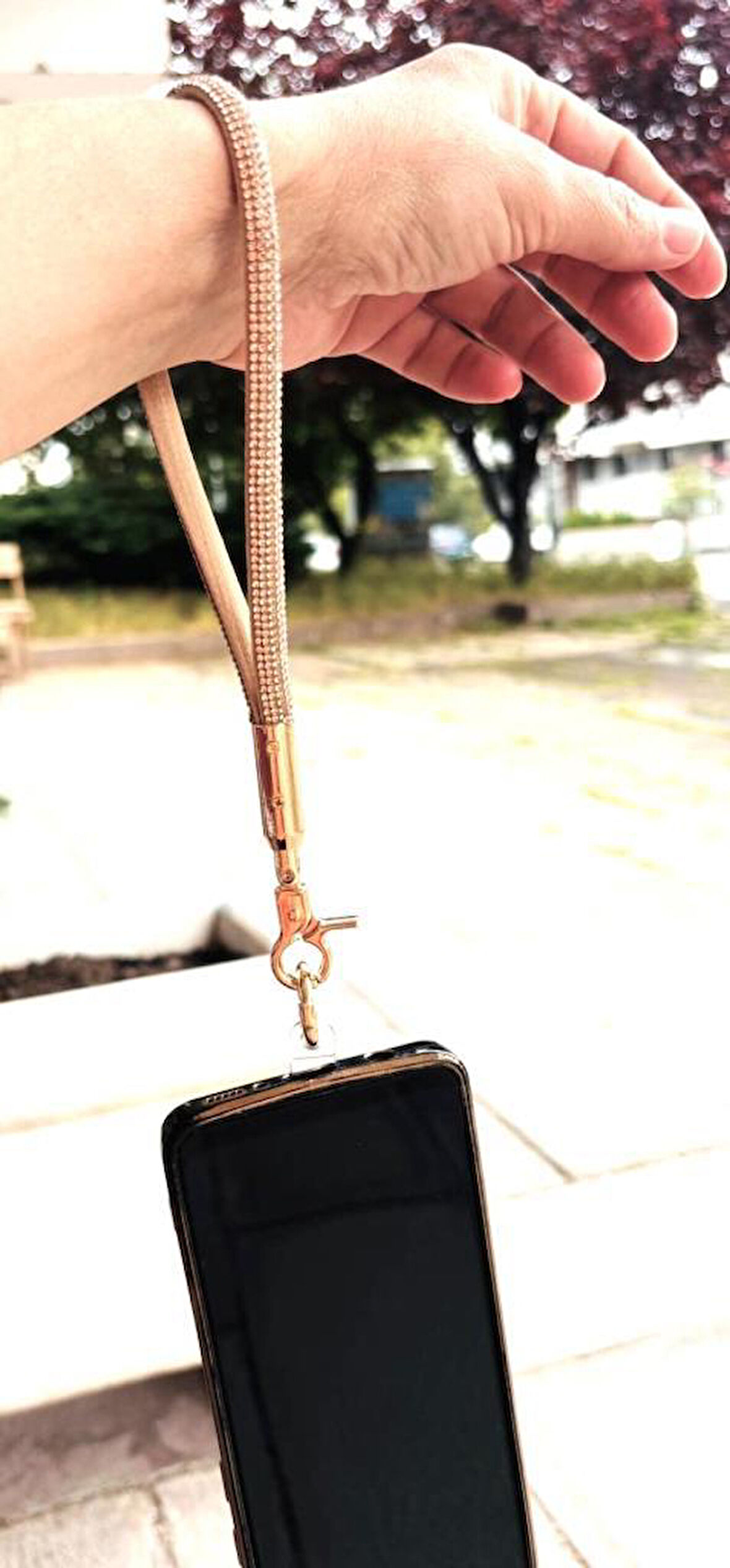 Angel Çanta Aksesuar Taşlı Bej Renk Telefon Bilek Askısı, Telefon Zinciri, Telefon Askısı, Tüm Telefon Kılıfları İçin Uygundur