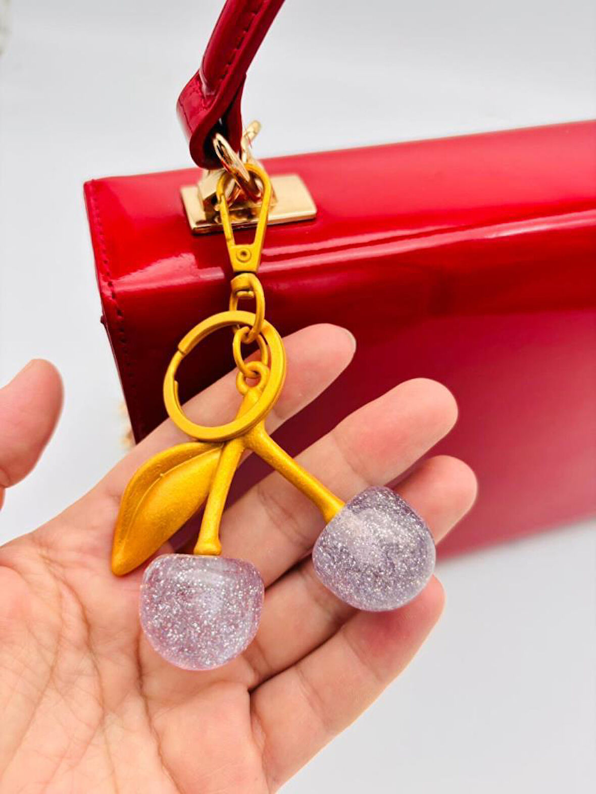 Angel Çanta Aksesuar Gri Simli  Kiraz Anahtarlık , Çanta Süsü Antik- Gold Metalli