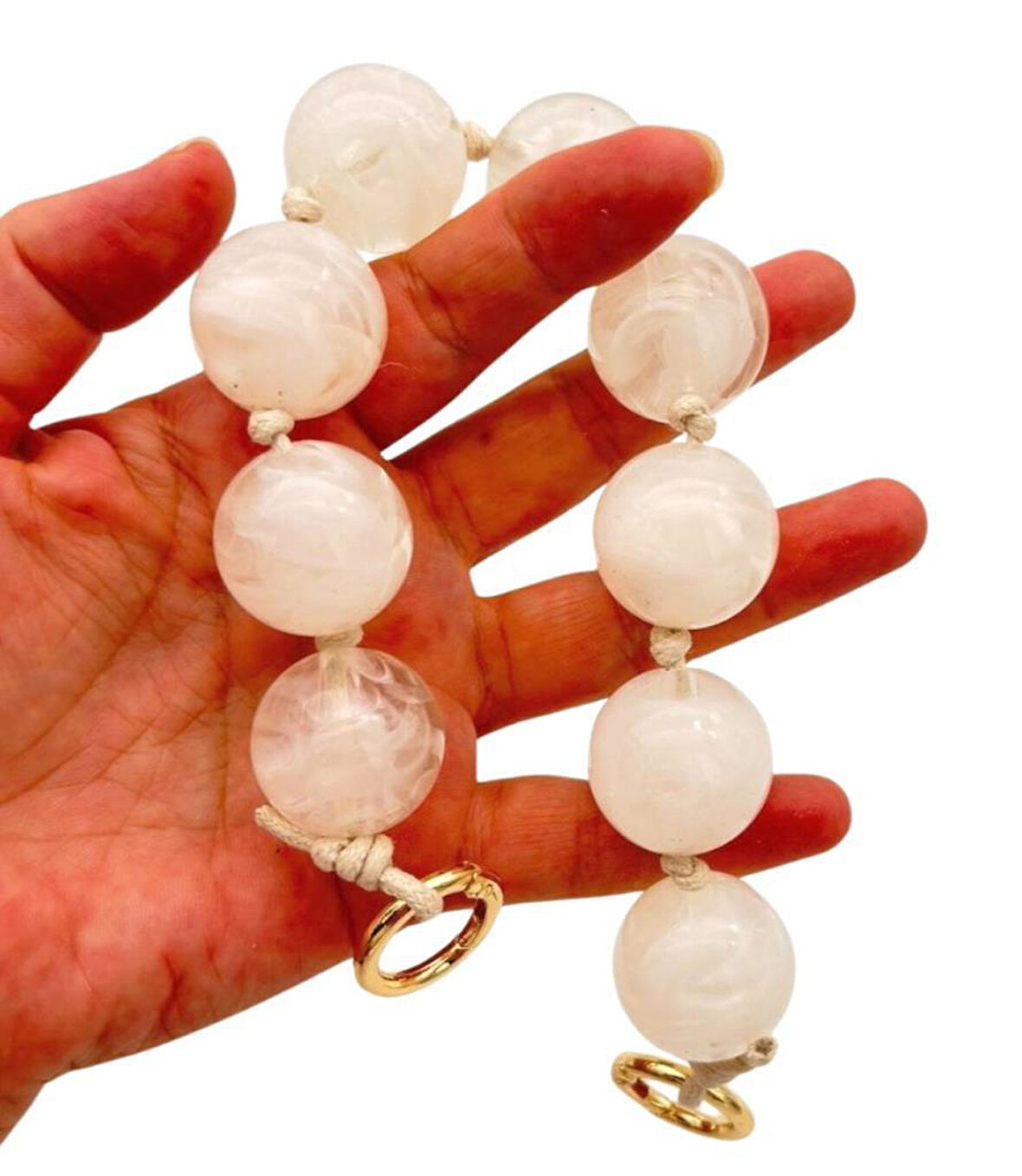 Angel Çanta Aksesuar 32 cm Şeffaf- Kırık Beyaz Boncuklu Çanta Sapı Yaylı Halkalı