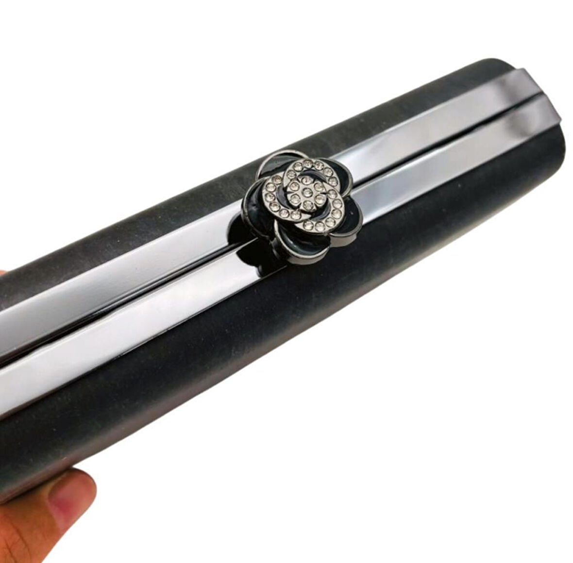 Angel Çanta Aksesuar Abiye Çanta Kalıbı Gül Model Füme Metalli 