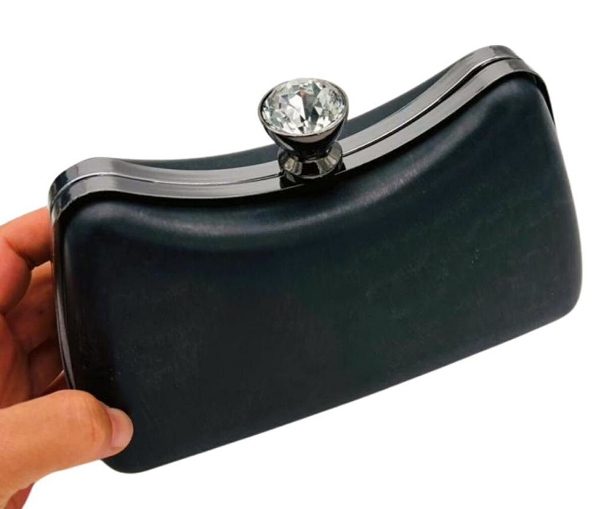 Angel Çanta Aksesuar Abiye Çanta Kalıbı Tektaşlı Gümüş Metalli  (NO:65)