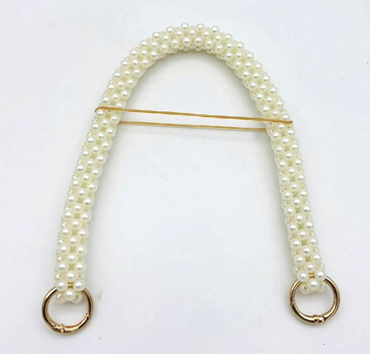 Angel Çanta Aksesuar  Krem Renk 39 cm Boncuklıu  Çanta Sapı Light Gold Metalli