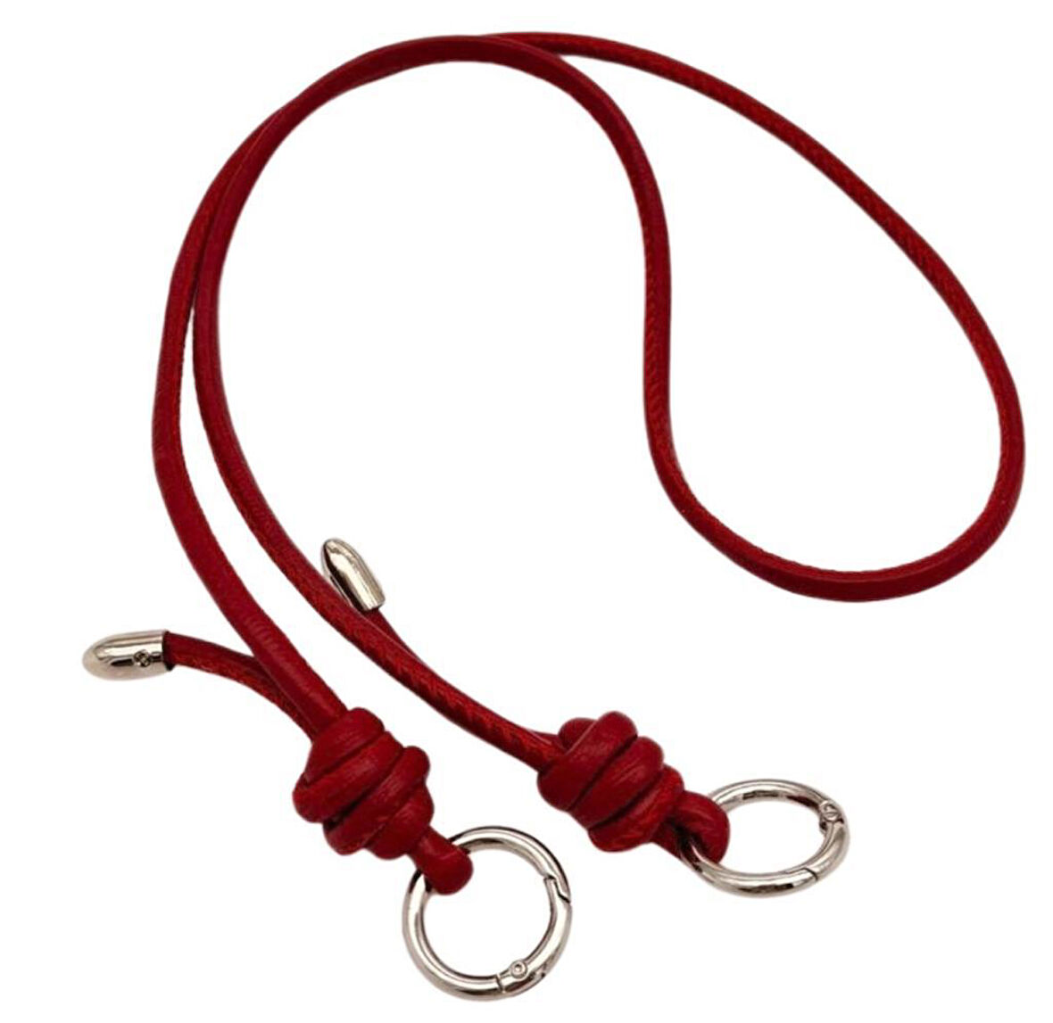 Angel Çanta Aksesuar Suni Deri 5 mm Düğüm Model Tek Çanta Sapı 85 Cm (Kırmızı Renk Gümüş Metal)