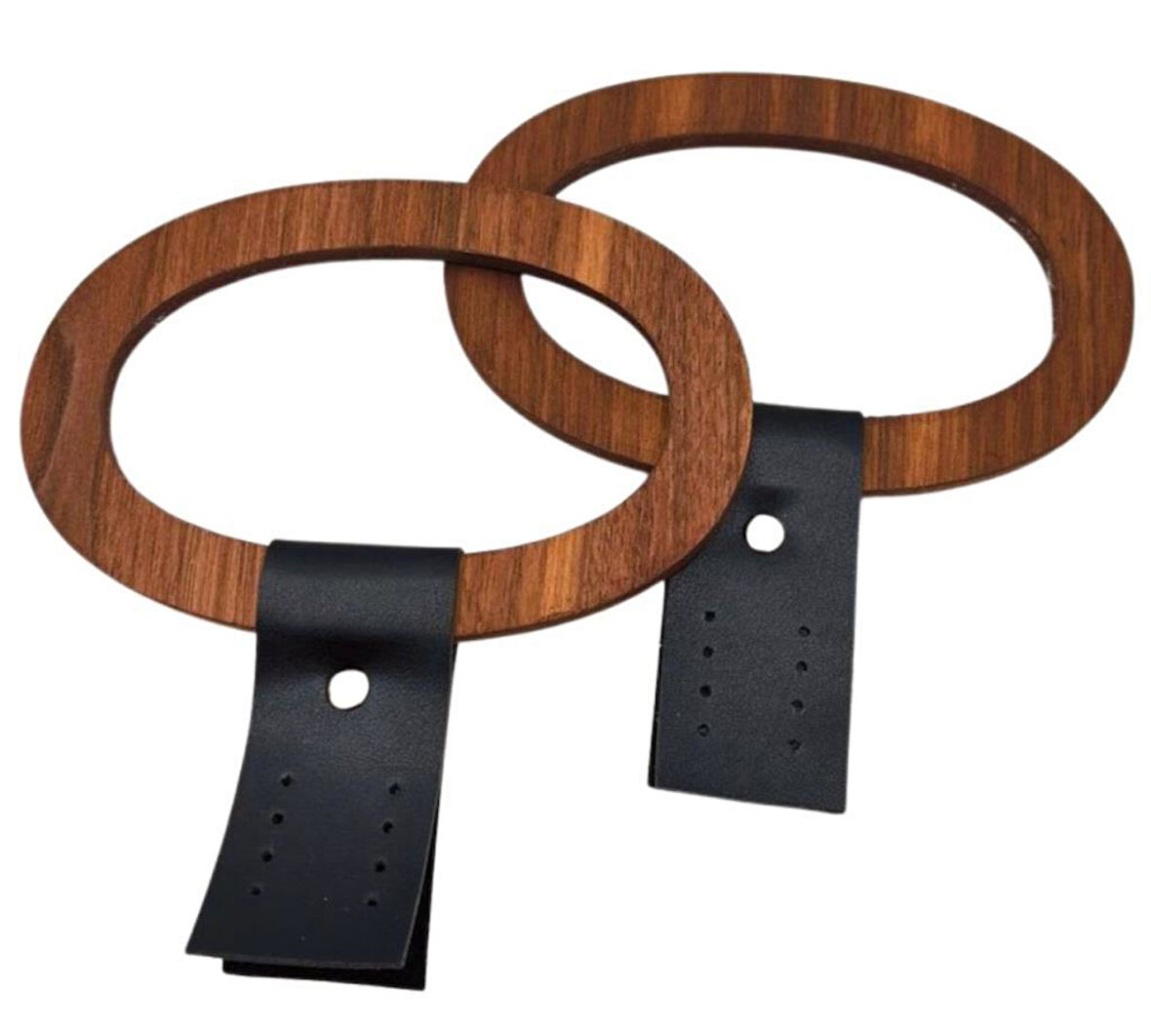 Angel Çanta Aksesuar Oval Derili  Ahşap Çanta Sapı Koyu Renk 