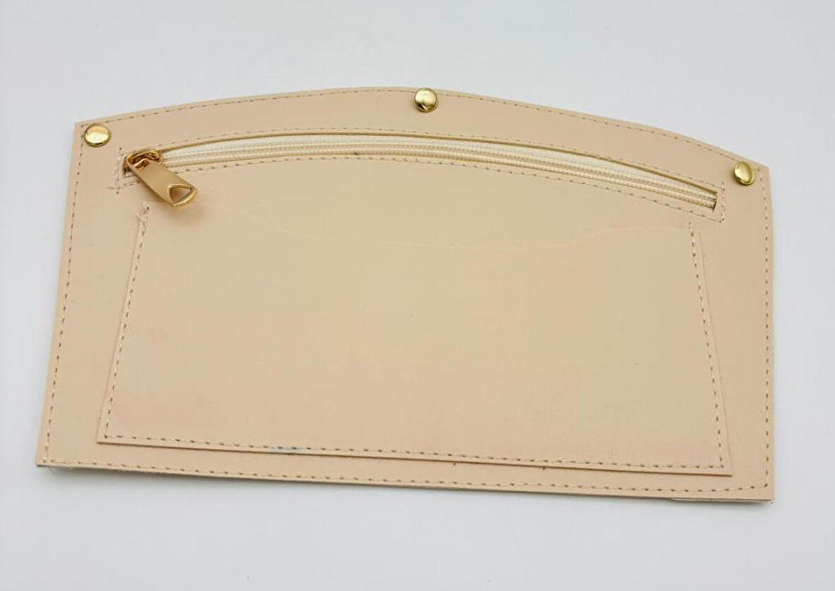 Angel Çanta Aksesuar 24x15 cm  Krem Renk Troklu Suni Deri Cep Light Gold Metalli