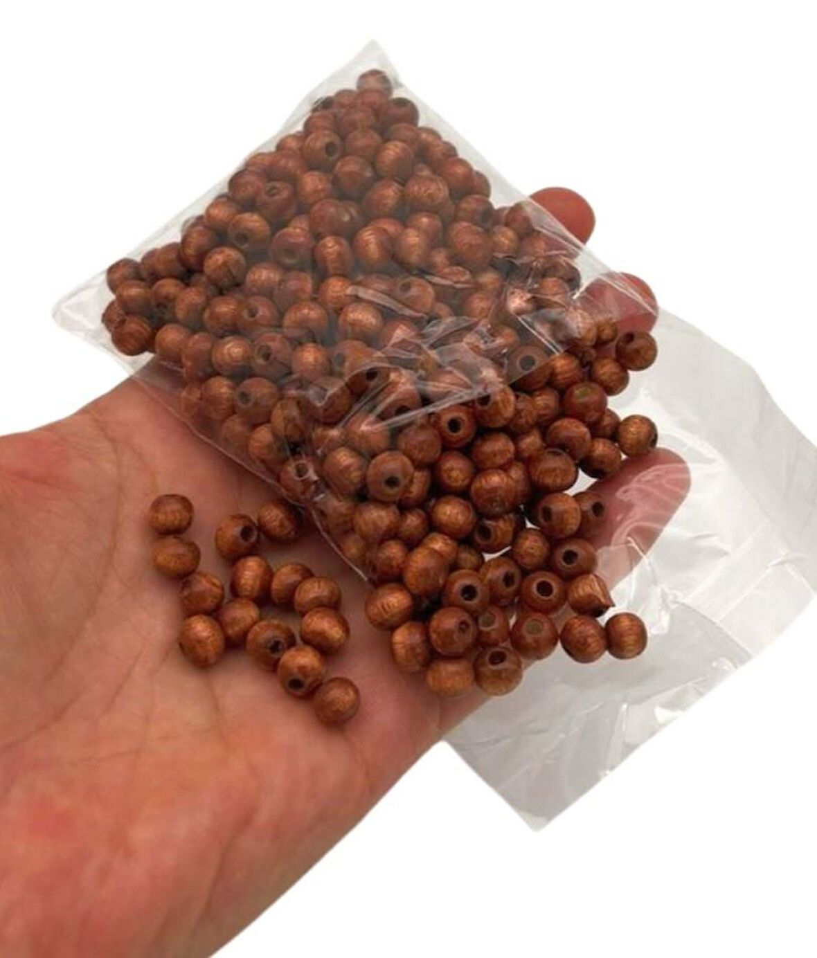 Angel Çanta Aksesuar 6 Mm Ahşap Yuvarlak  Boncuk Taba Renk 50 Gr