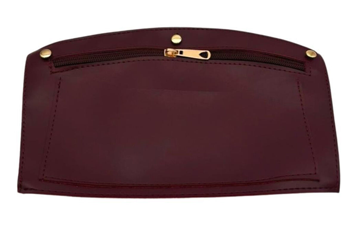 Angel Çanta Aksesuar 24x15 cm Bordo  Renk Troklu Suni Deri Cep Light Gold Metalli