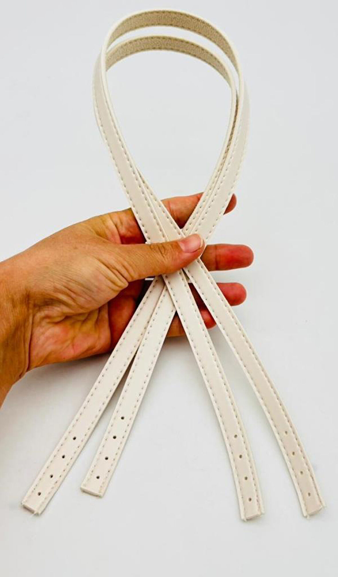 Angel Çanta Aksesuar Slim Model 70x1.2 cm Suni Deri Krem  Renk Çift Çanta Sapı