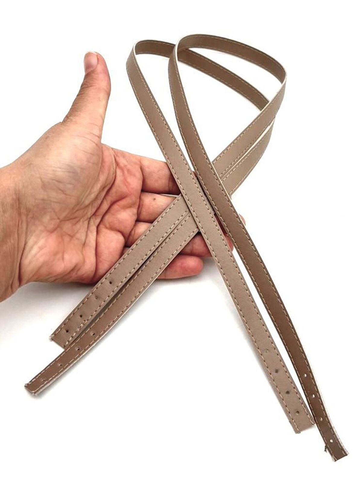 Angel Çanta Aksesuar Slim Model 70x1.2 cm Suni Deri Koyu Bej Renk Çift Çanta Sapı