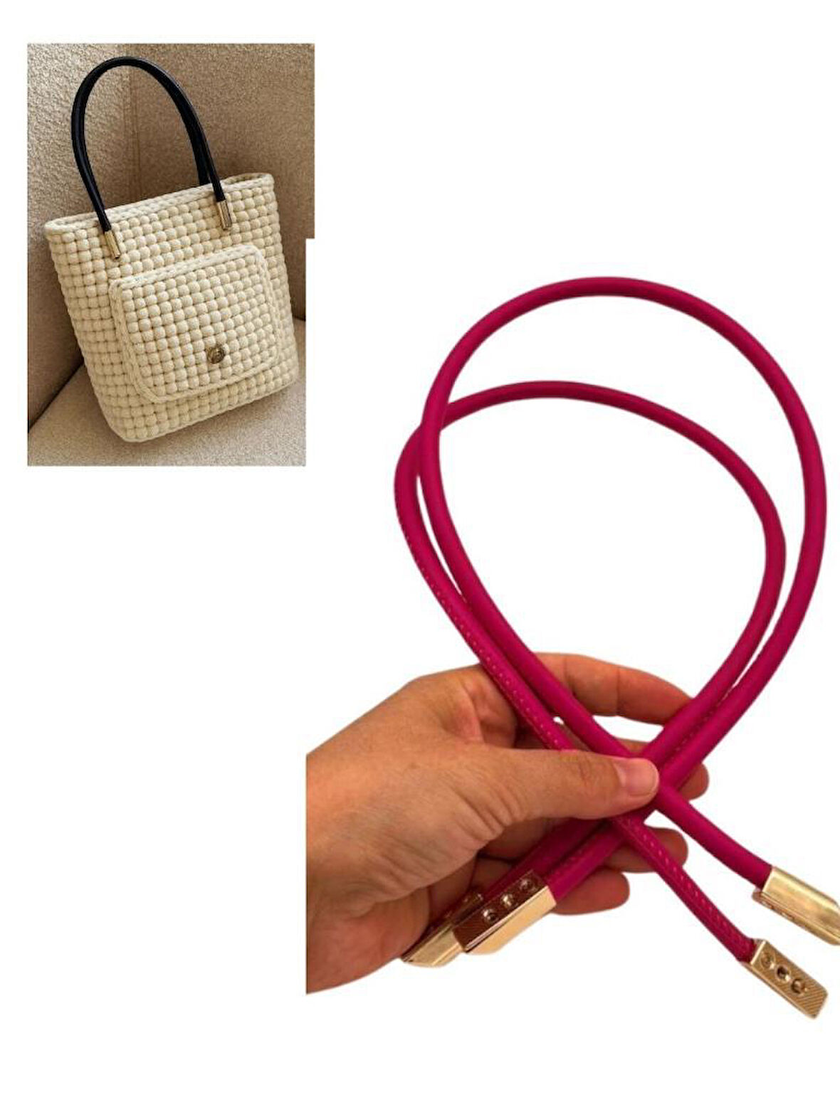 Angel Çanta Aksesuar 60 cm Fuşya Renk Trend Model Çift Çanta Sapı