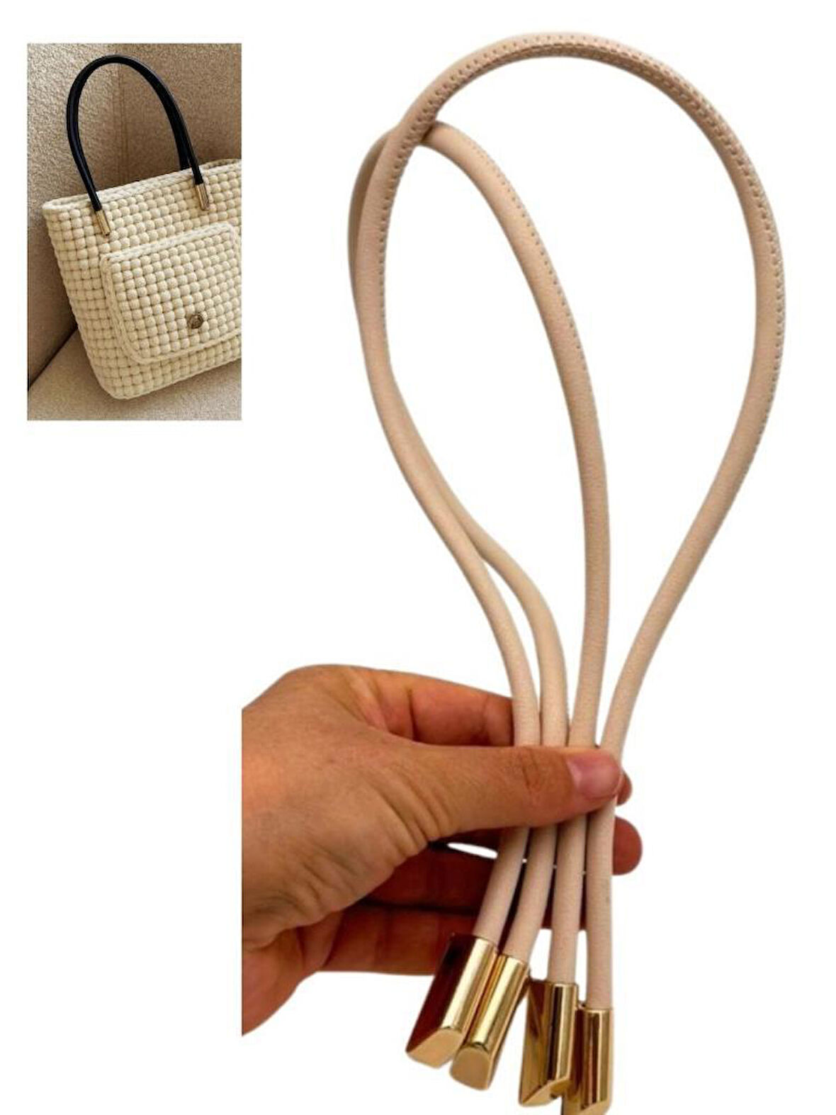 Angel Çanta Aksesuar 60 cm Krem Renk Trend Model Çift Çanta Sapı