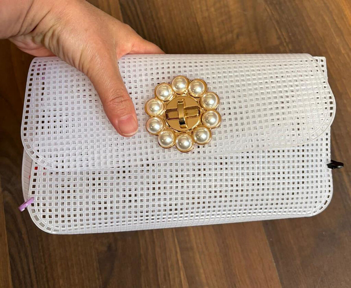 Angel Çanta Aksesuar 22x44 cm Çanta Kanvas İncili Kilitli