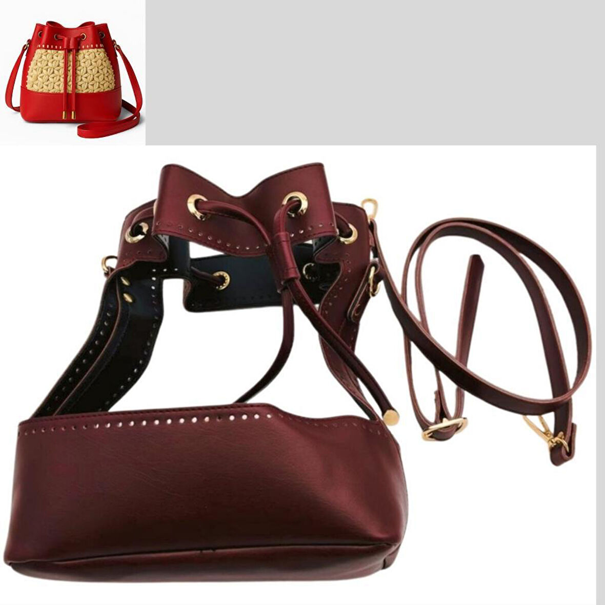 Angel Çanta Aksesuar Torba Model Çanta Yapım Aparatı Bordo Renk Light Gold Metalli