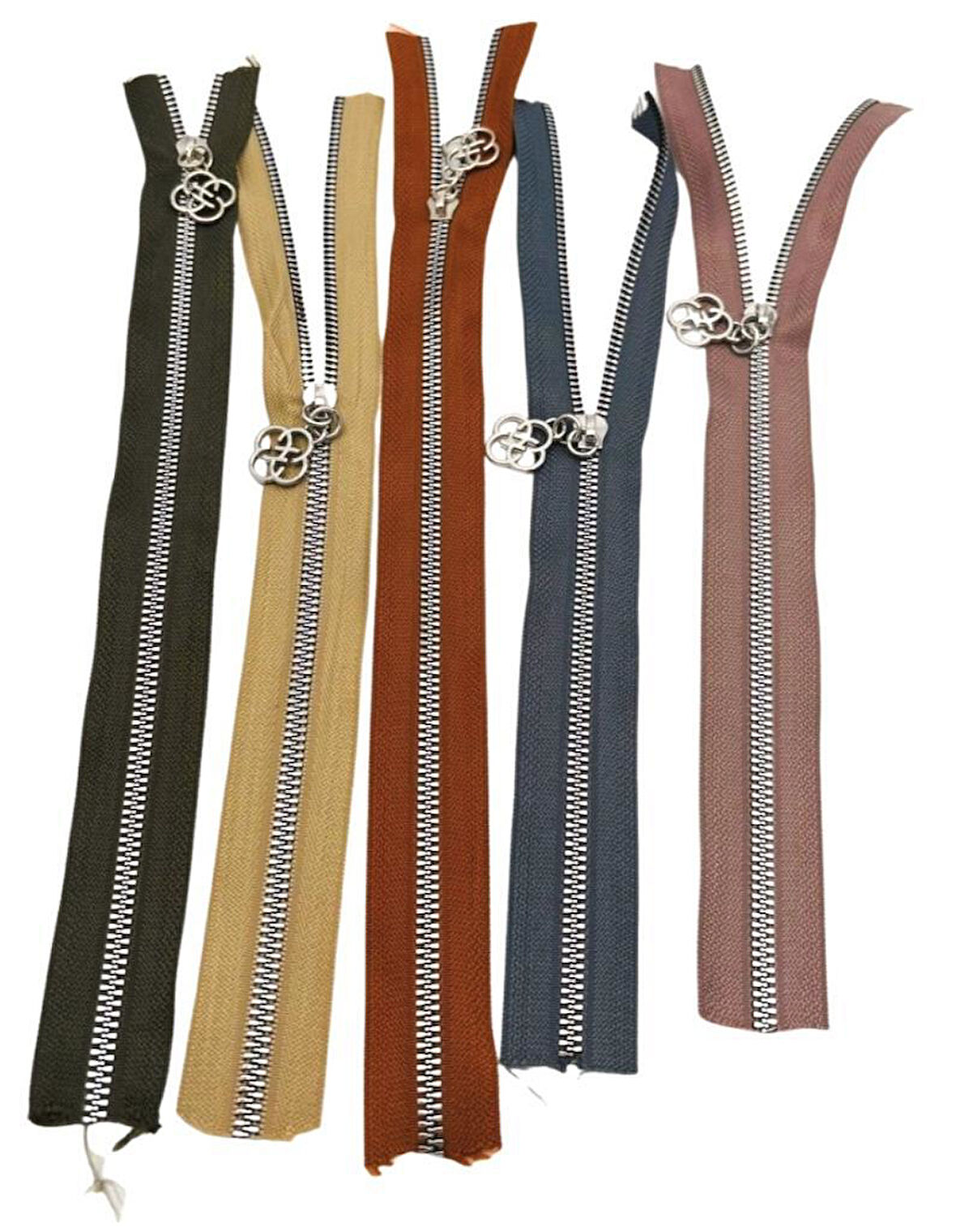 Angel Çanta Aksesuar Başlıklı Fermuar Set 30 Cm Gümüş Metal 5 Adet (Haki ,Bej, Taba, Gri, Vizon) 