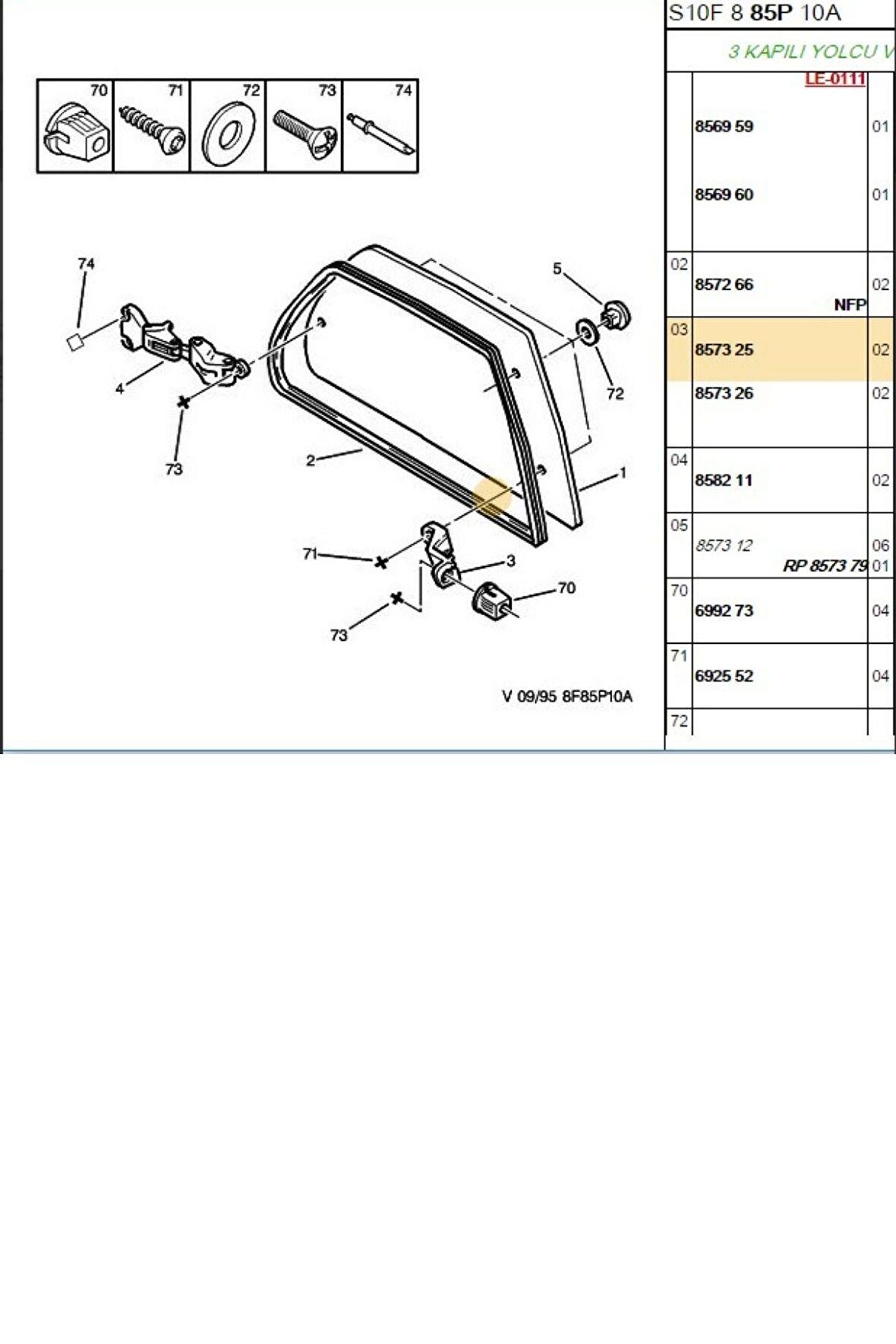 Cam Menteşe Üst Sol Alt Sağ 106 Partner Berlingo Saxo-DW8 (857325)