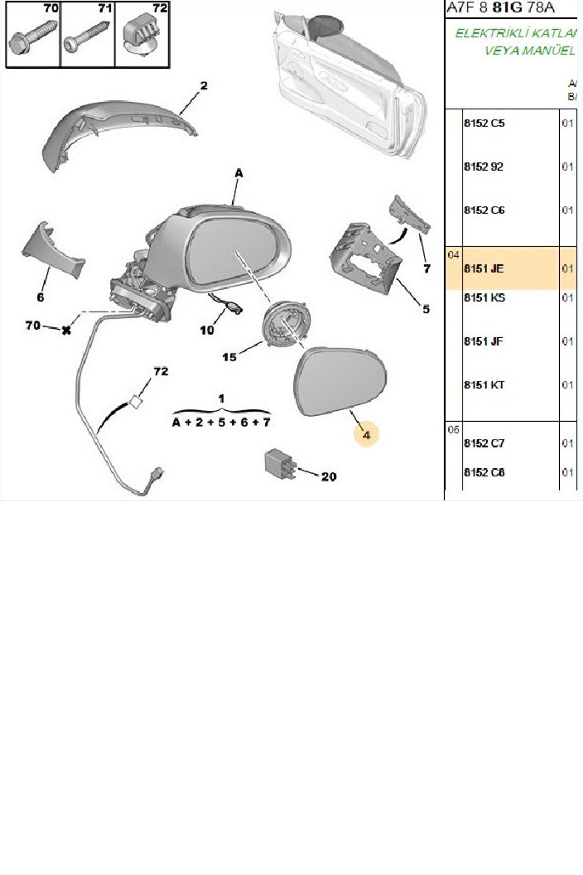 Ayna Camı Sol 207 308 (70910015-8151JE)