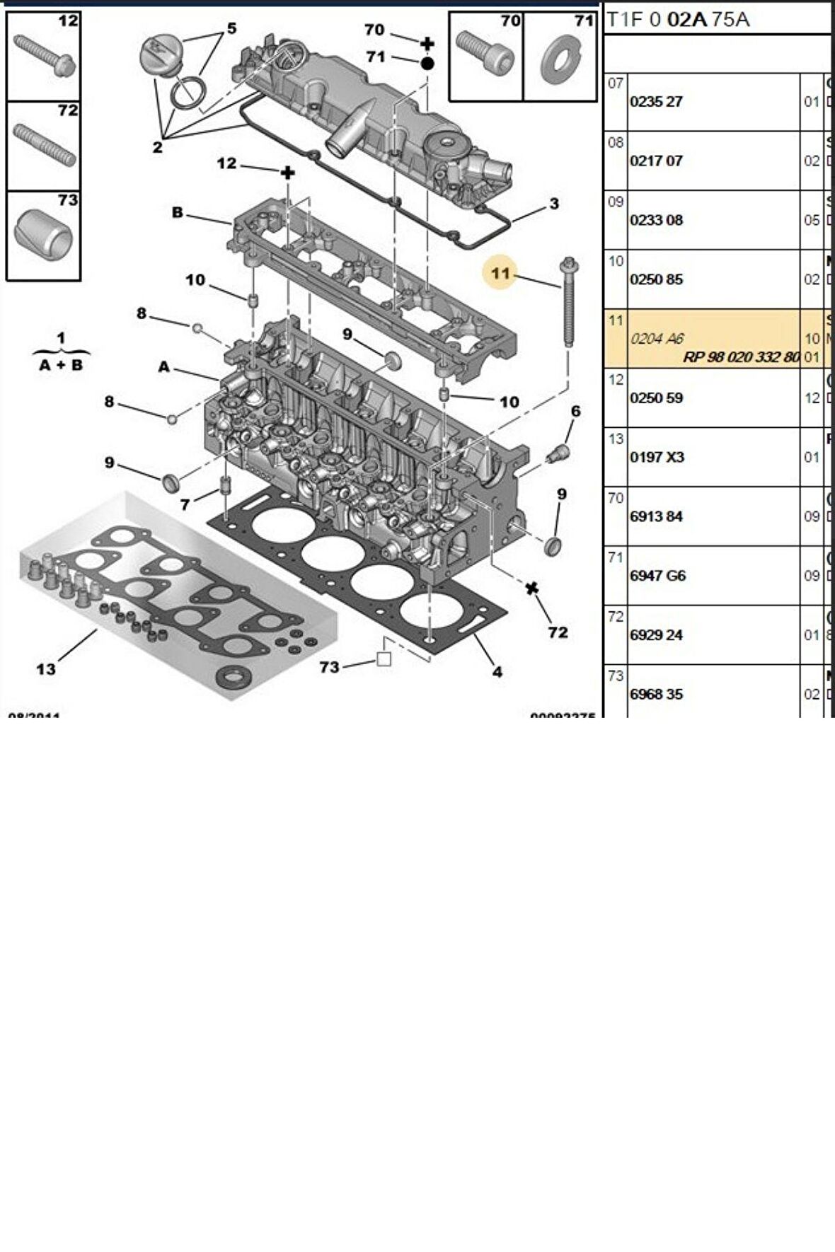 Silindir Kapak Saplaması 308 508 407 607 DW10 (9802033280)