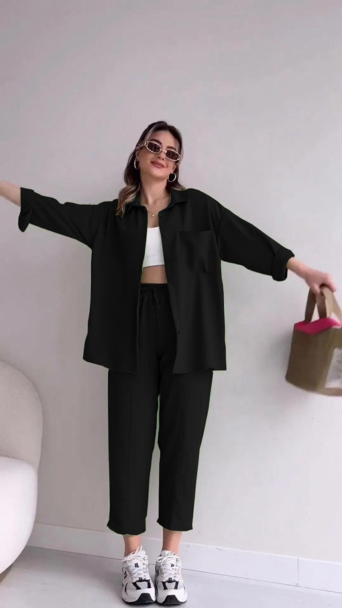 Barbora Keten Günlük İkili Takım Elbise Pantolon Gömlek Ln21siyah11