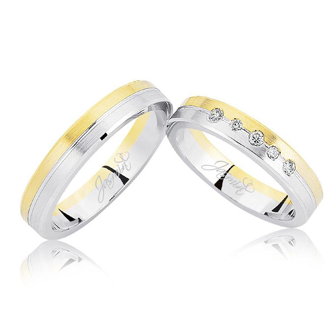 Sarı Beyaz Taşlı Altın Alyans 2606-2